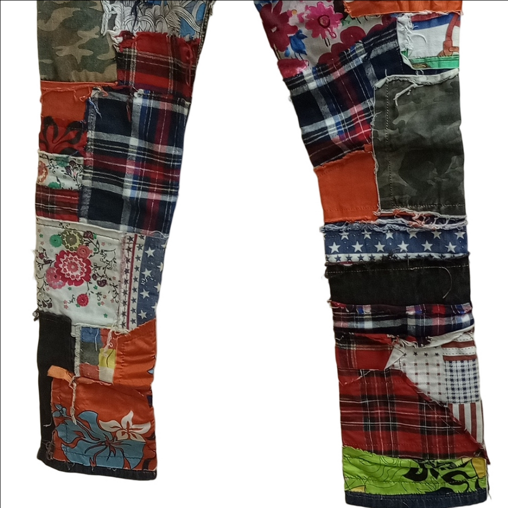 BIEPA MULTICOLORED MEN'S STRAIGHT JEANS WITH DIFFERENT FABRICS PATCHWORK ART - Picture 11 of 16